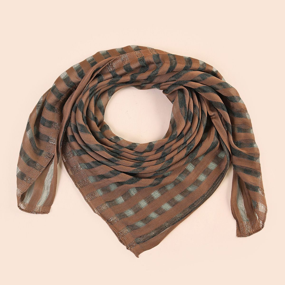 Brown Jacquard Square Hijab Scarf for Women 95x95cm