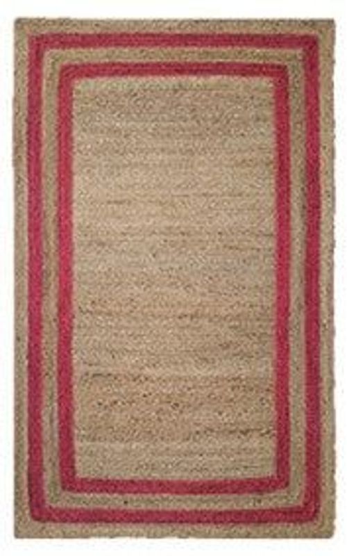 Rectangular Jute Rug with Red Border | Handwoven Natural Area Carpet