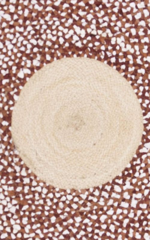 Natural Jute Round Rug with Red White Cotton Pattern | Handmade Modern Area Rug
