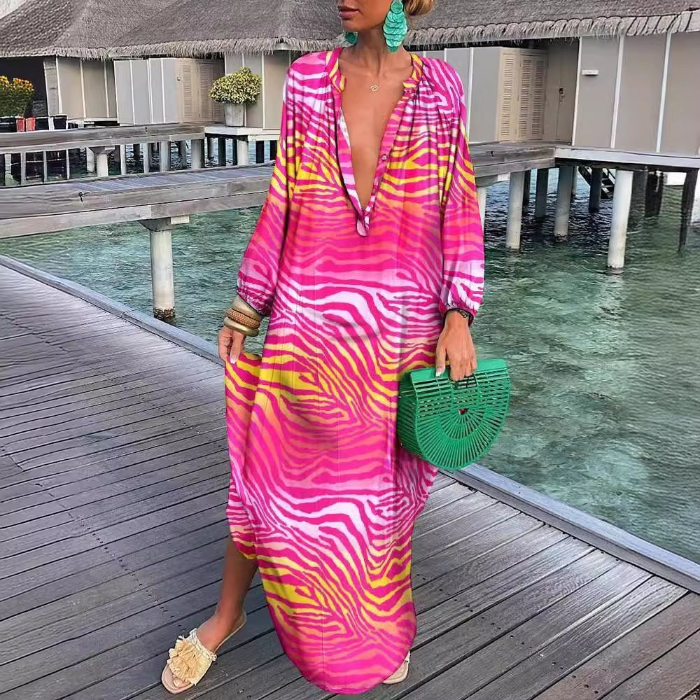 Women's Fashion Printed V-Neck Dress