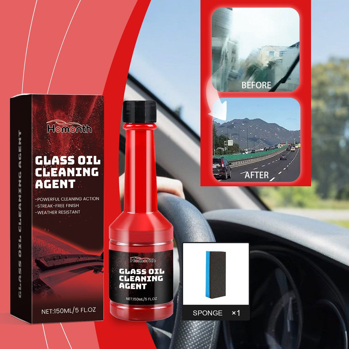 Car Cleaning Windshield Oil Film Remover, Glass Decontamination, Clear Vision, Easy to Use ,1set