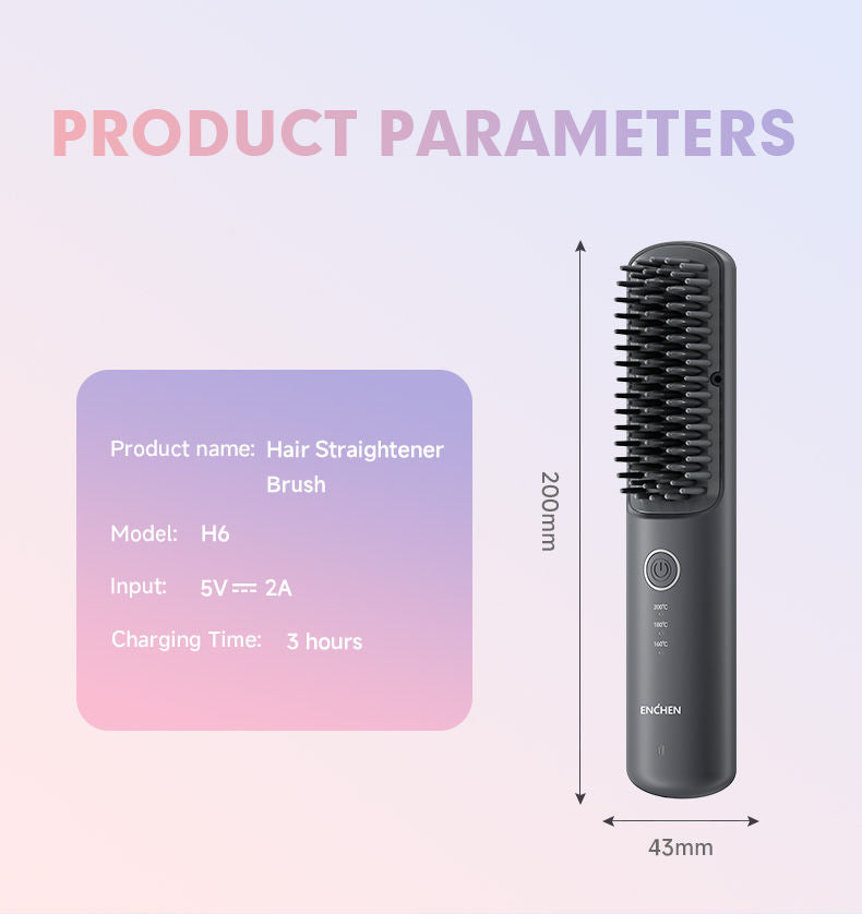 ENCHEN H6 Cordless Hair Straightener Brush, 2-in-1 Ionic Styling Comb, Ceramic Heating, USB-C Rechargeable