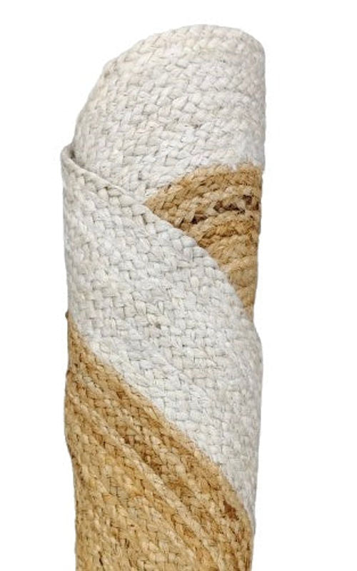 Handmade Oval Jute Rug with White Border – Natural Eco-Friendly Braided Area Rug for Living Room & Bedroom