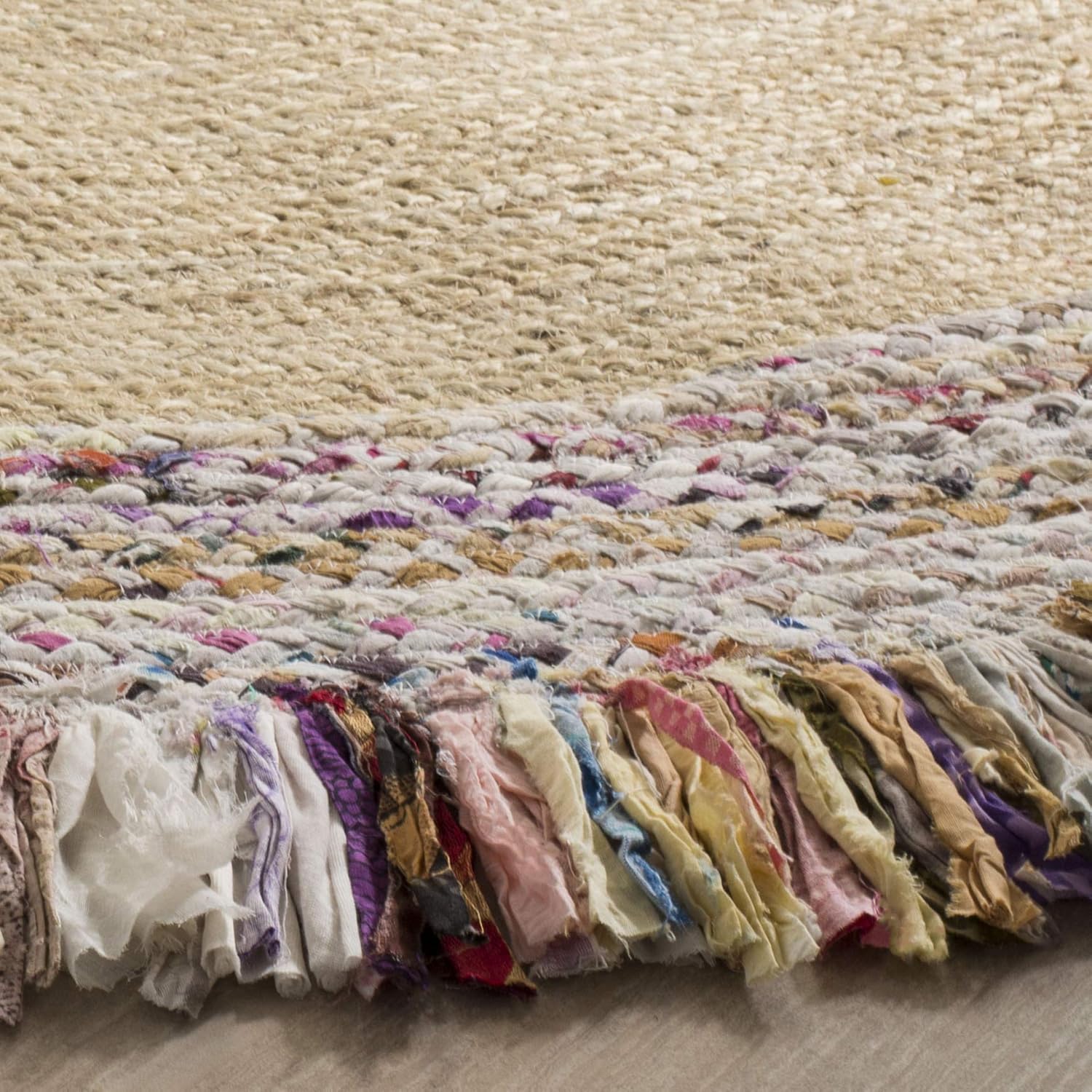 Handmade Round Jute Rug with Multicolor Fringe | Boho Natural Area Rug