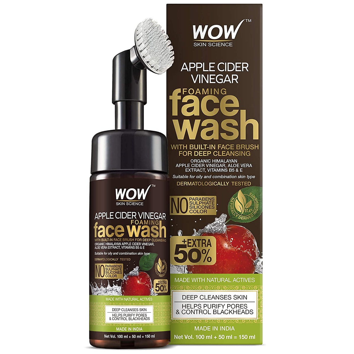 Wow Skin Science Apple Cider Vinegar Foaming Face Wash 150ml Pack Of 2