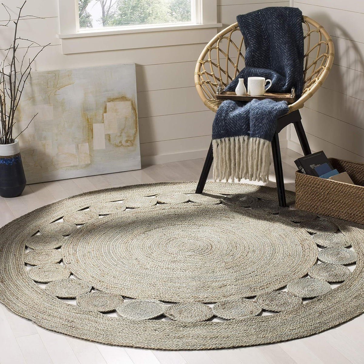 Round Jute Rug for Living Room | Handwoven Braided Area Rug | Available in Multiple Colors