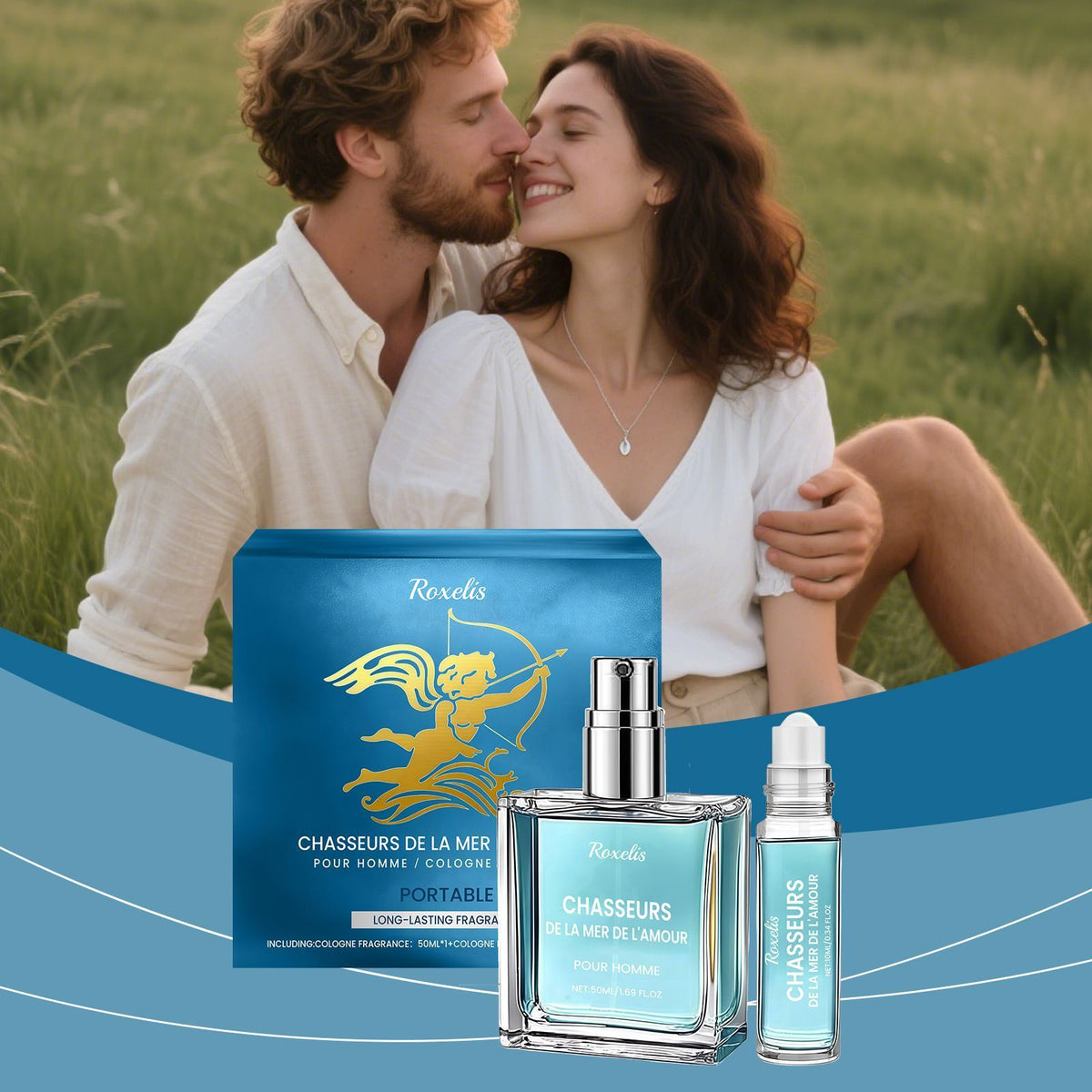 50ml+10ml Mens Cologne Set with Travel Roll On and Spray