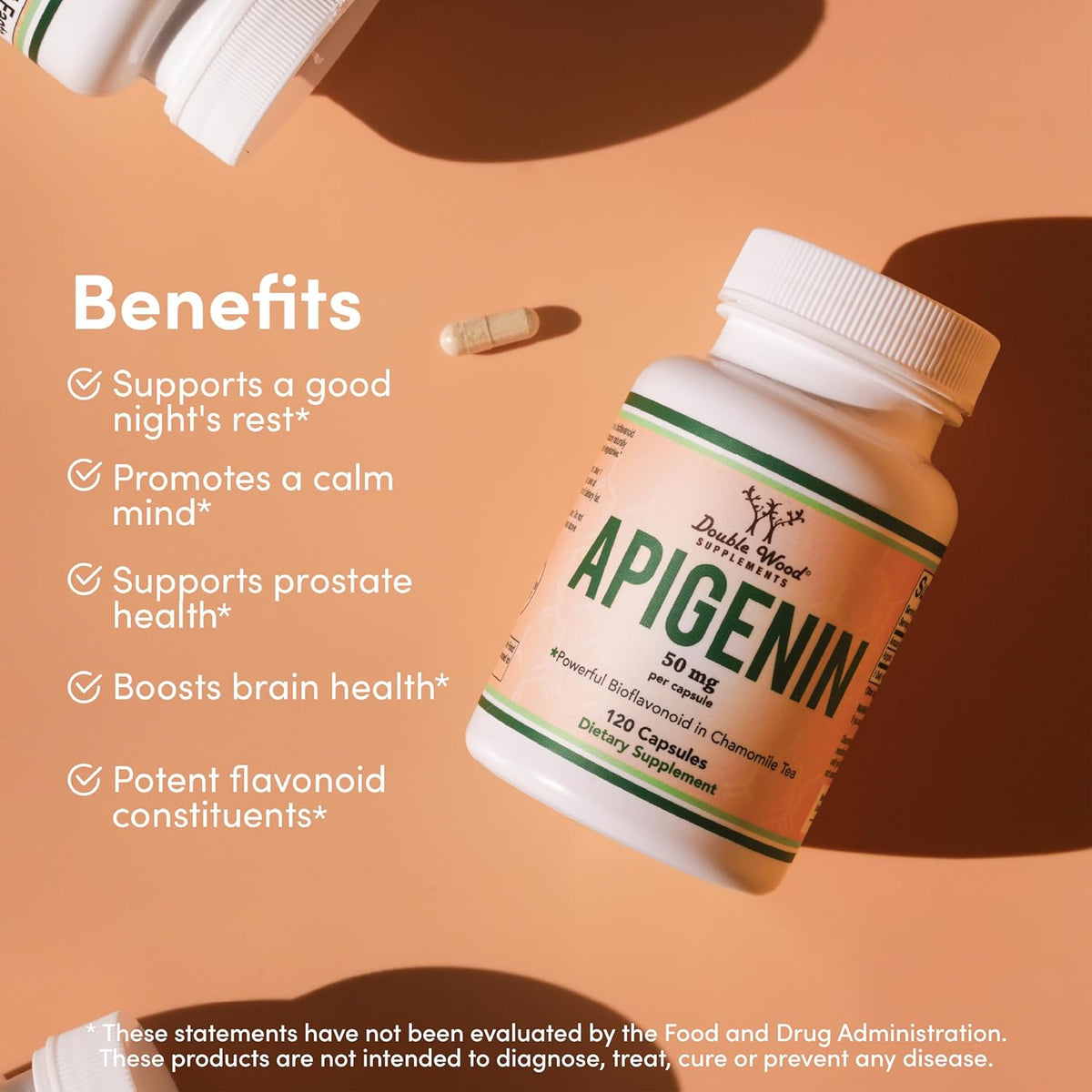 Doublewood Apigenin Supplement 50mg per Capsule 120 Count