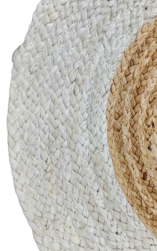 Handmade Natural Jute Round Rug with White Border – Eco Friendly Braided Area Rug for Living Room & Bedroom