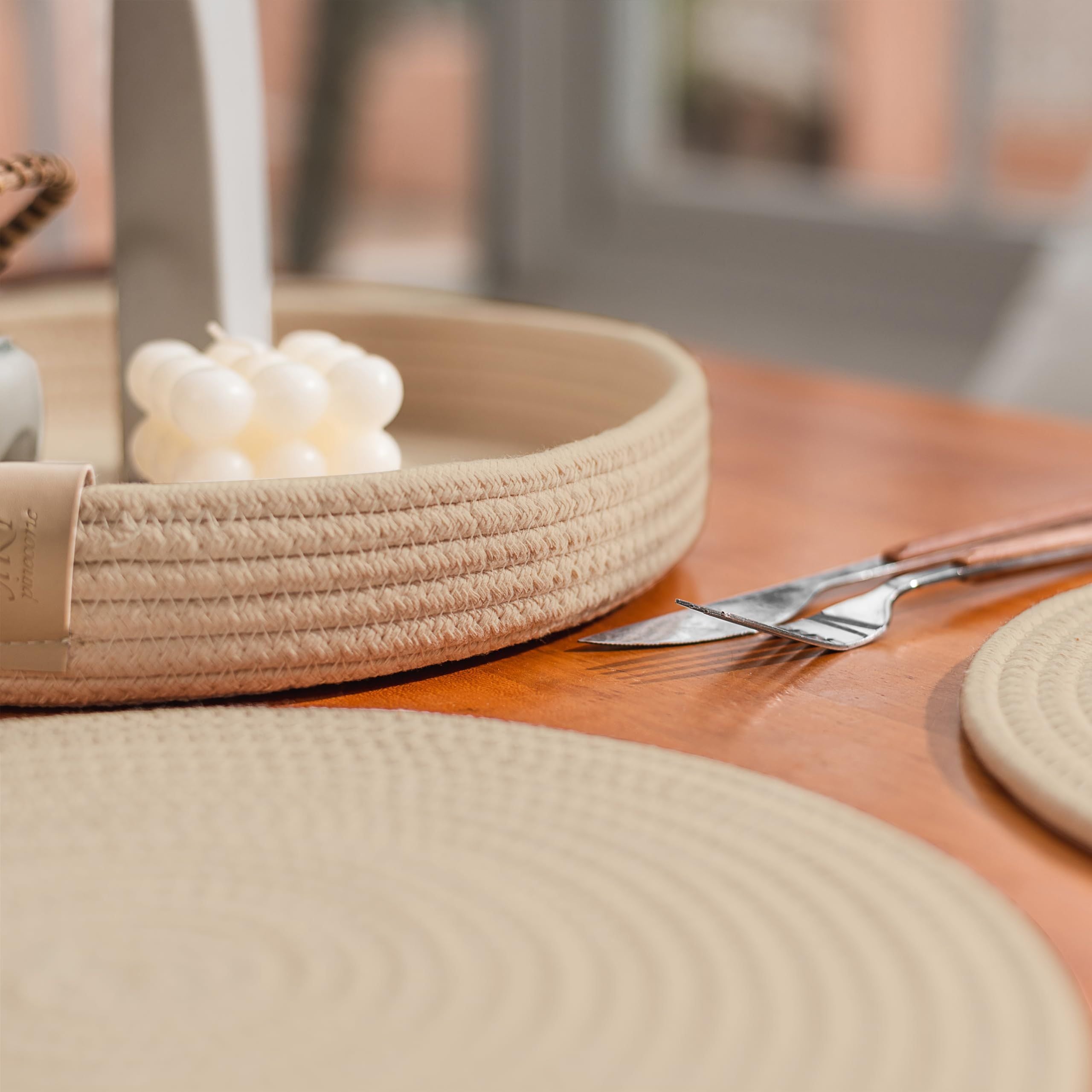 Non-Slip Heat Resistant Woven Cotton Rope Round Placemats