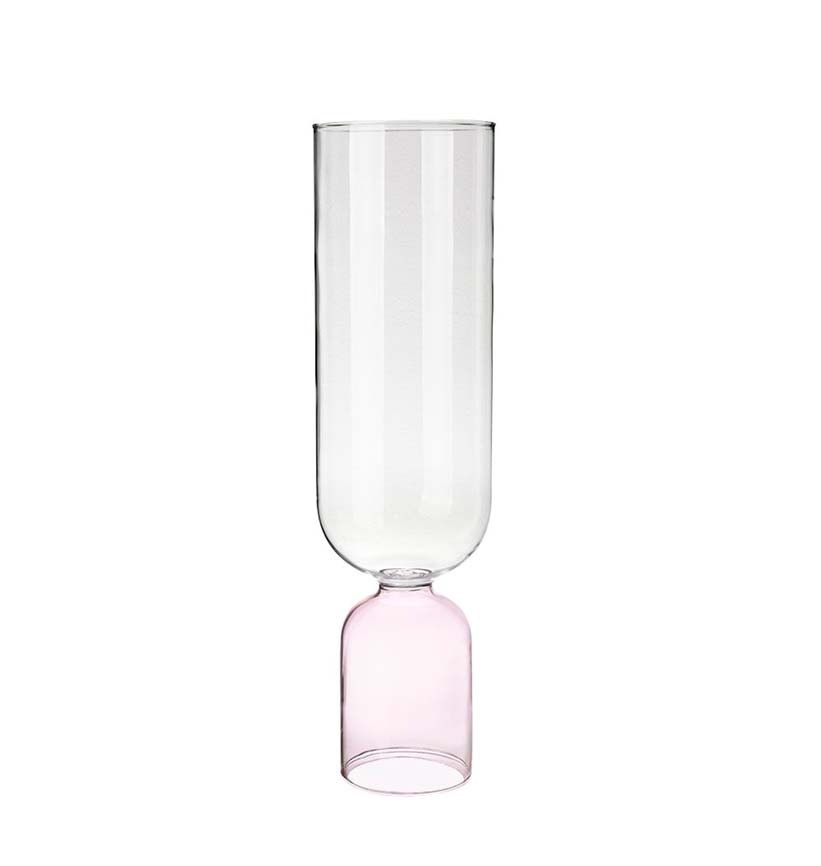 PrElegant Tall Two-Tone Glass Vase - Clear Cylinder with Pink Pedestal