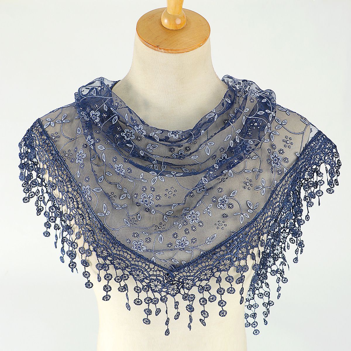 Floral Lace Triangle Head Scarf for Women Sheer Hijab Wrap