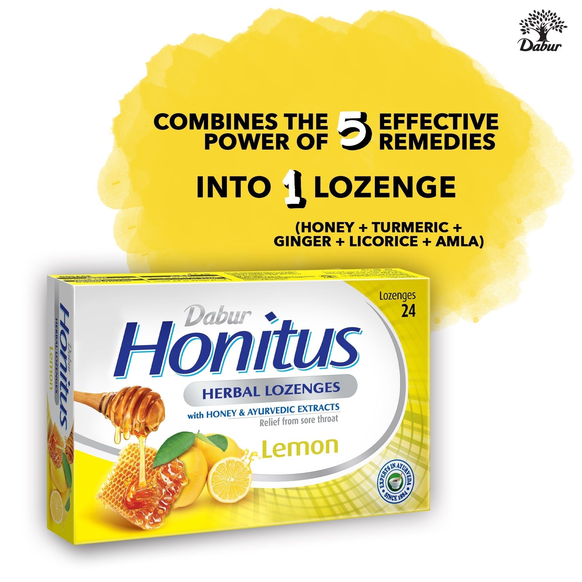 Dabur Honitus Herbal Lozenges -Lemon, 24 Lozenges