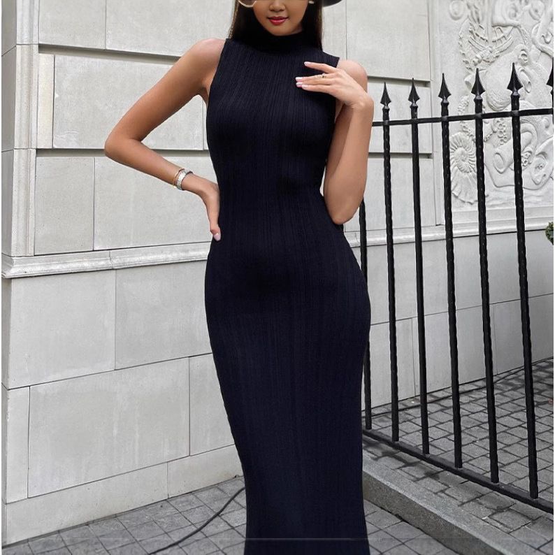 Women's Knitted High-Neck Sleeveless Bodycon Midi Dress