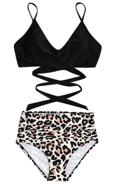 Womens Bikini High Waisted Swimsuits Sexy Leopard Print Bathing Swimwear