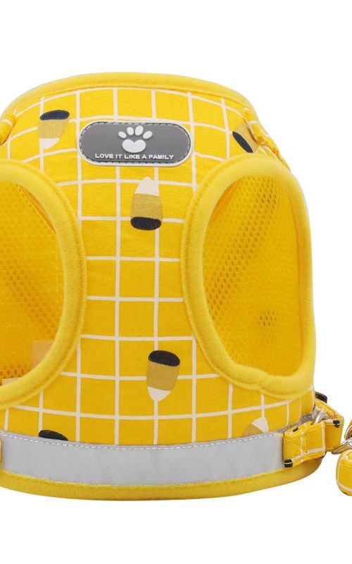 Dog Harness Adjustable Reflective Plaid Vest With Leash Breathable Mesh Pet Supplies