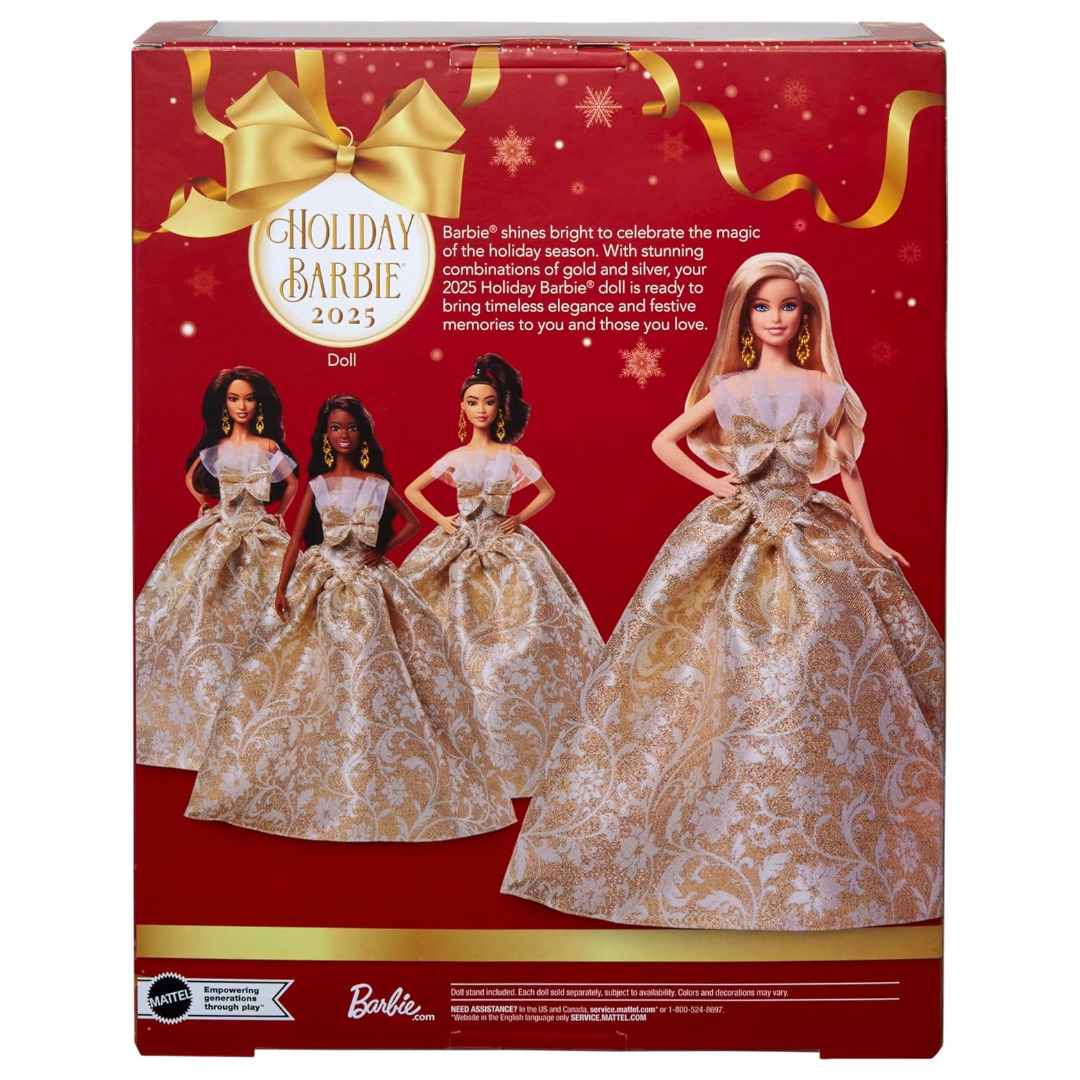 Barbie Signature 2025 Holiday Barbie in Silver & Gold Gown Blonde Doll