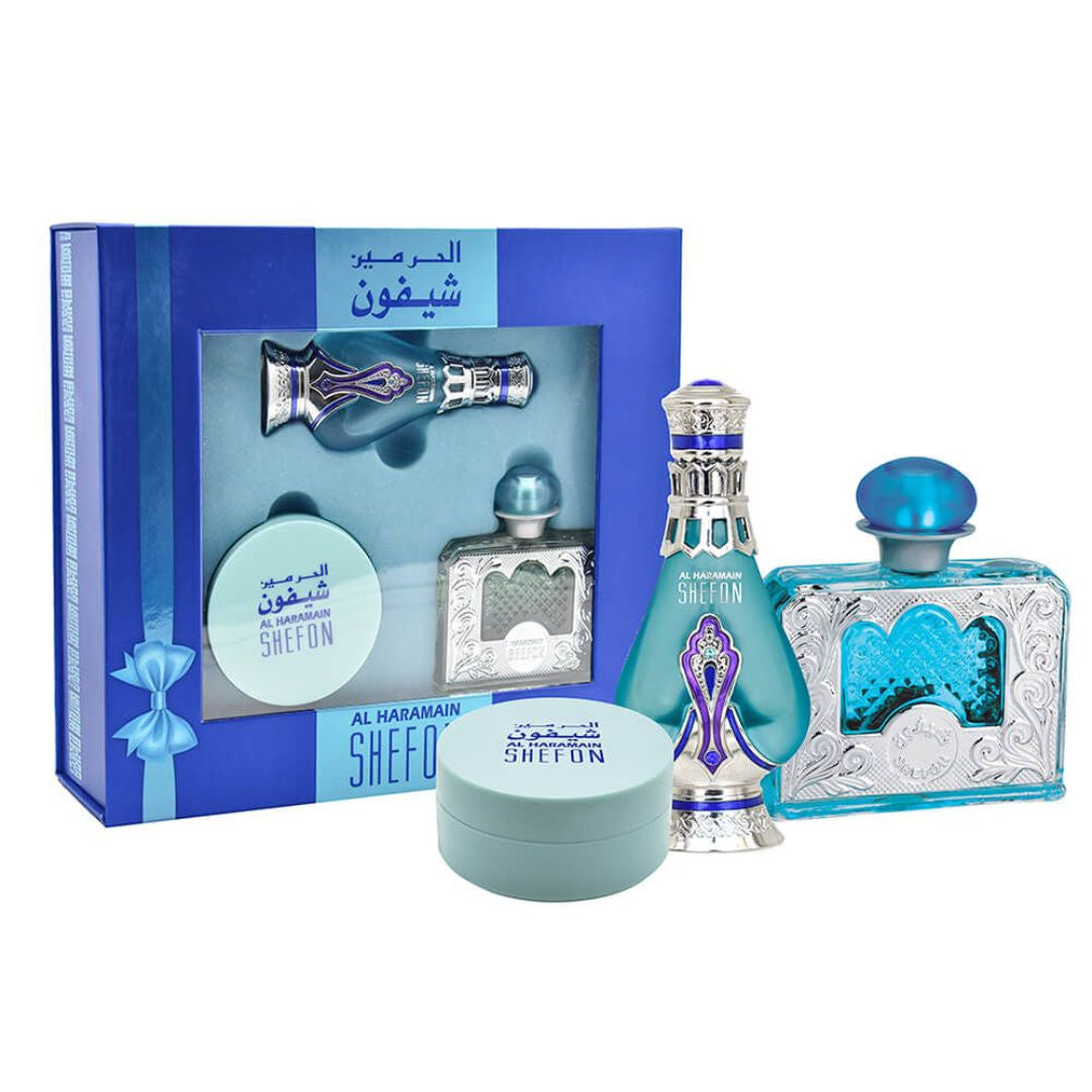 Al Haramain Shefon Gift Set (Haramain Bukhoor 40gms, Concentrated Perfume Oil 20ml, Eau De Parfum 60ml)