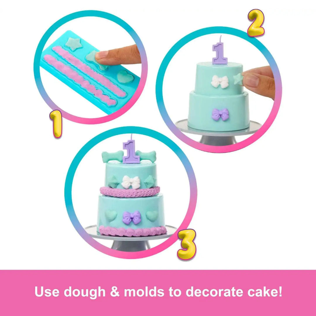 Barbie Party Unboxed Pet Birthday Bows Doll Playset, 15cm