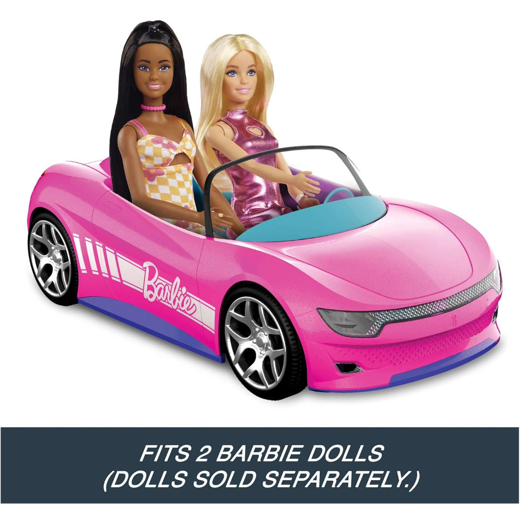 Hot Wheels RC Barbie Convertible, Battery-Powered Remote-Control Toy Car, Fits 2 Barbie Dolls