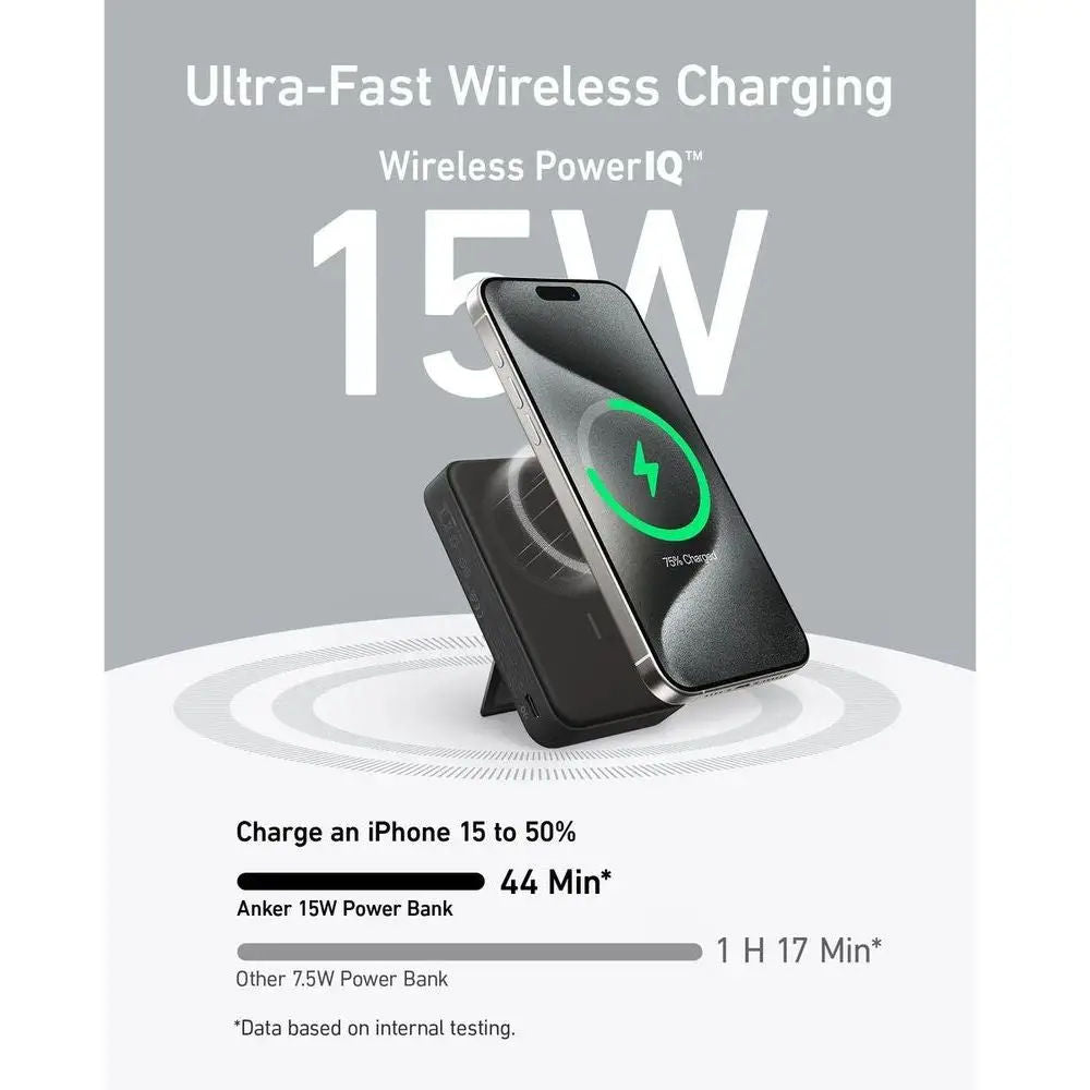 Anker MagGo 10,000mAh Qi2 Power Bank, 15W Wireless Fast Charging, Smart Display, Built-in Stand