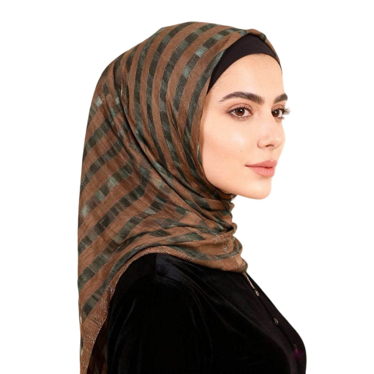 Brown Jacquard Square Hijab Scarf for Women 95x95cm