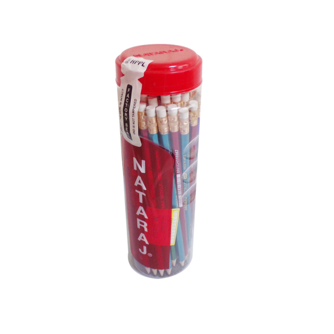 Nataraj HB Hexagonal Pencils with Rubber Tip, 48 Pieces Assorted Jar