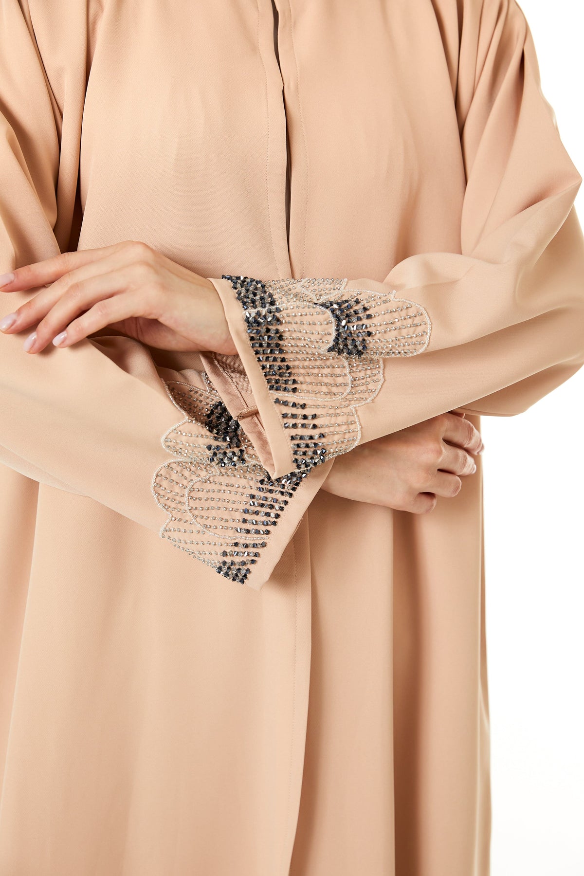 MOiSTREET Peach Korean Nida Hand Embellished Abaya