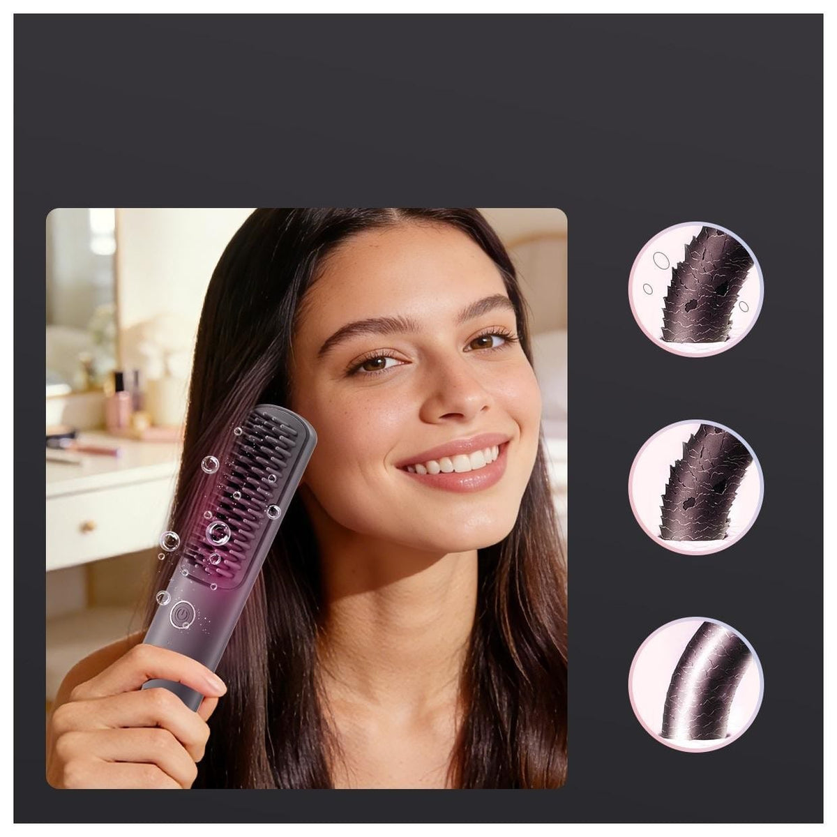 ENCHEN H6 Cordless Hair Straightener Brush, 2-in-1 Ionic Styling Comb, Ceramic Heating, USB-C Rechargeable