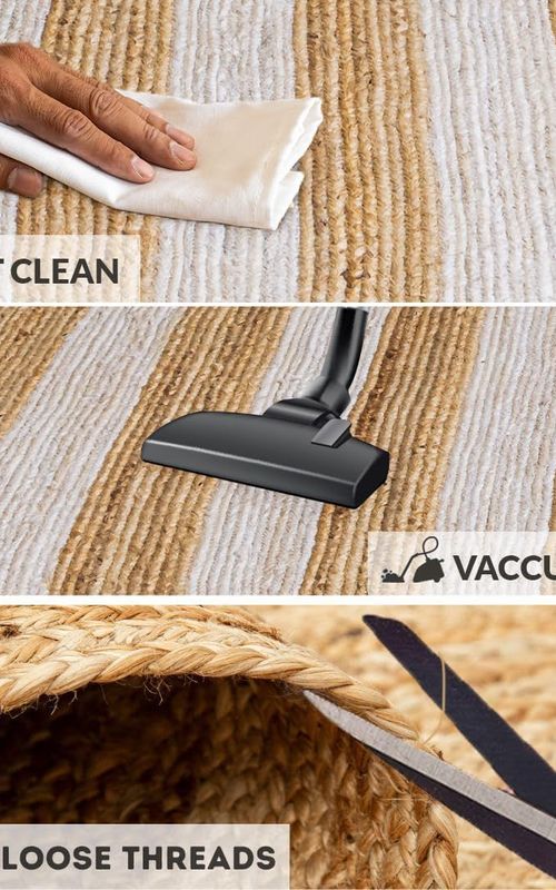 White Stripe Natural Jute Scalloped Floor Area Rug