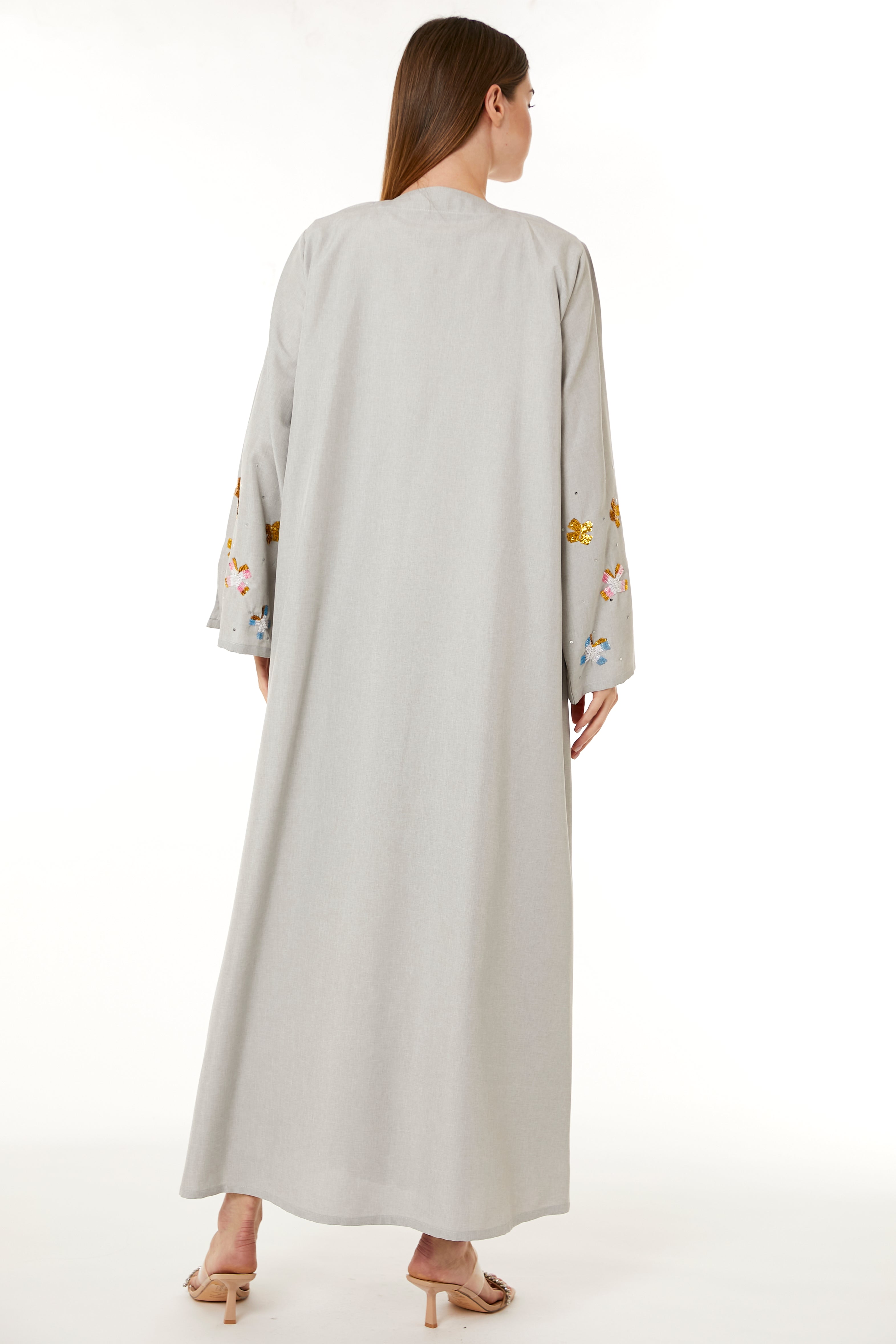 MOiSTREET Beige Melange Embroidered Abaya