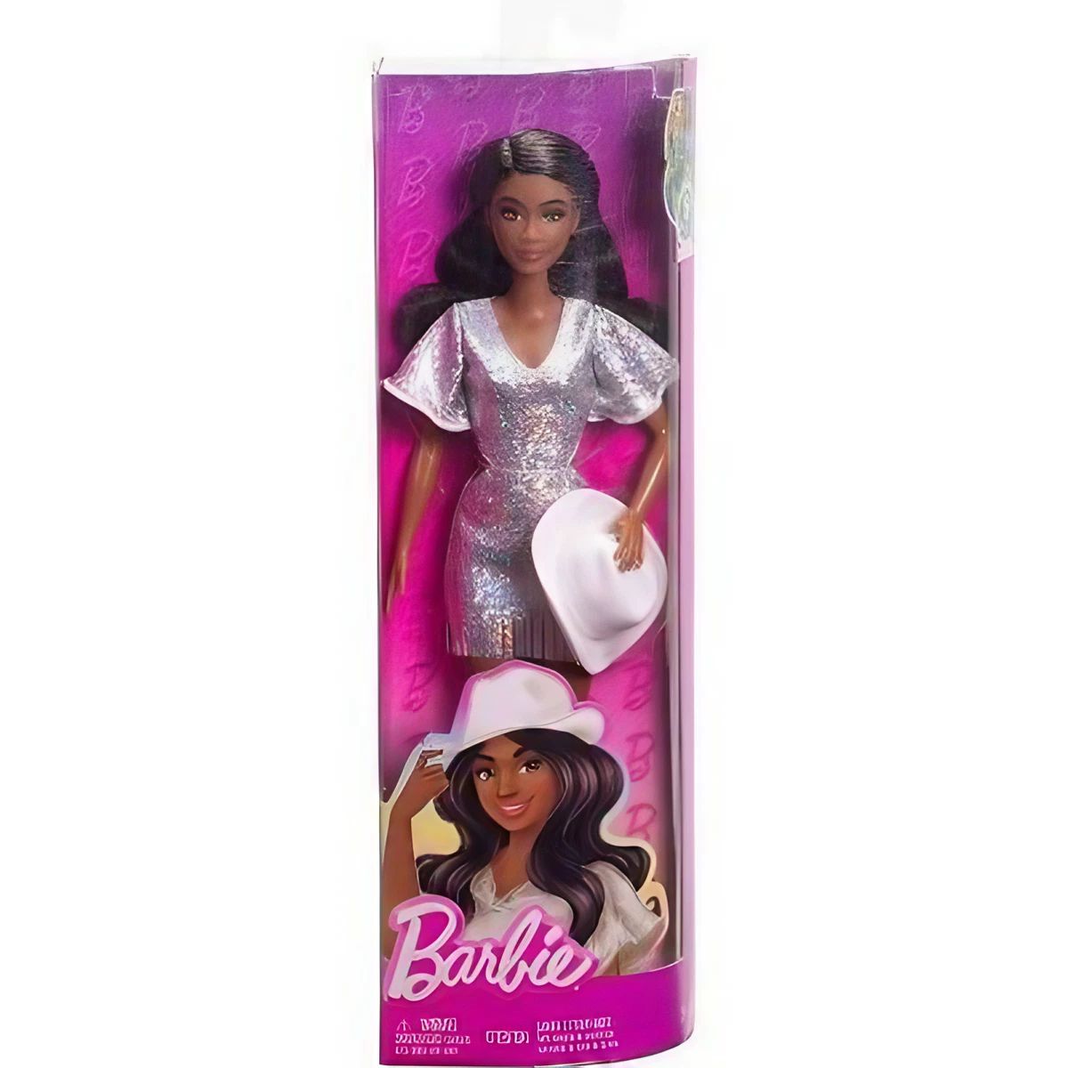 Barbie Fashionistas Doll #239, Silver Sparkly Fringe Dress with Western Accessories Model HYT95