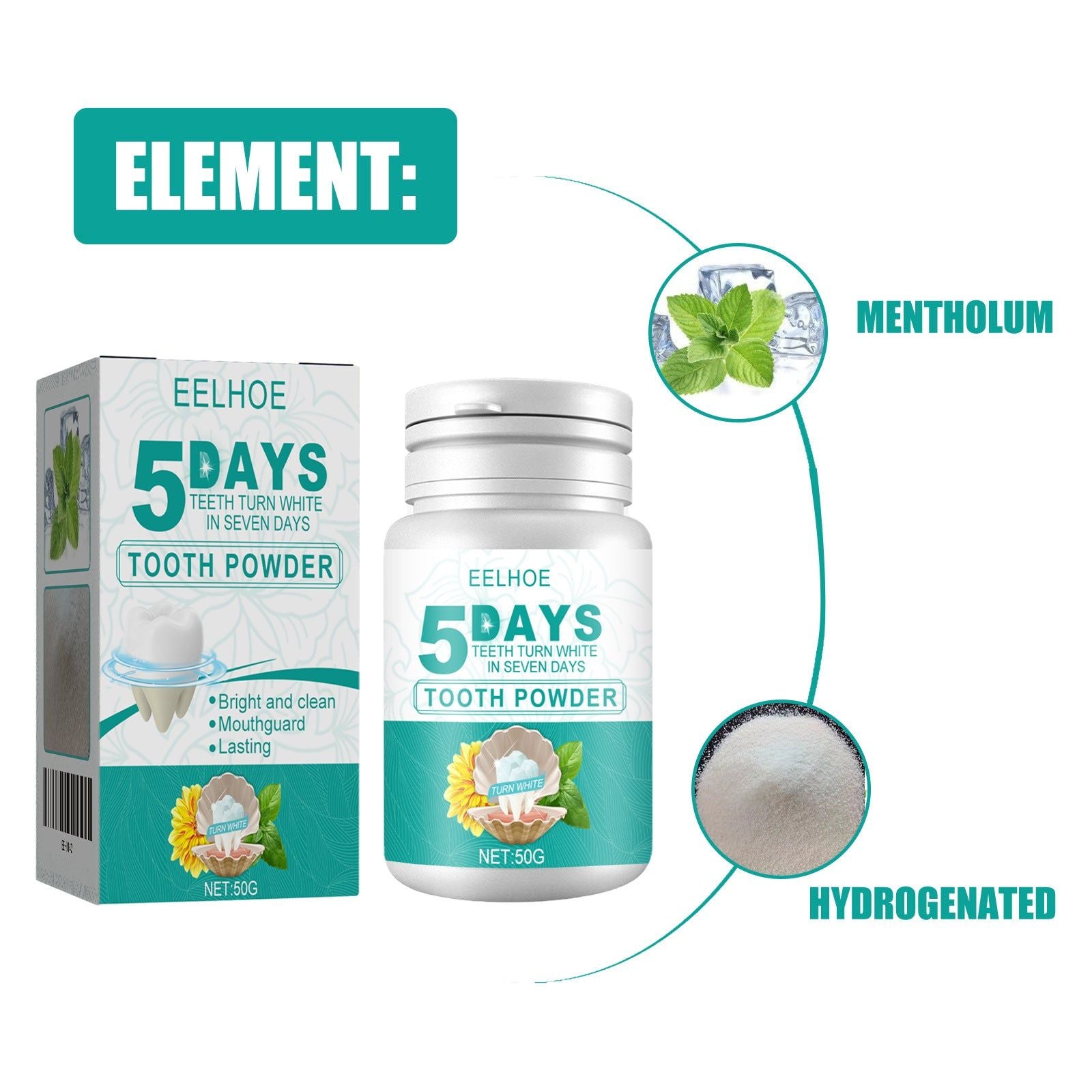 5 Day Whitening Tooth Powder, Remove Dirt, Freshen, Brighten White Teeth, Natural Smile ,50g