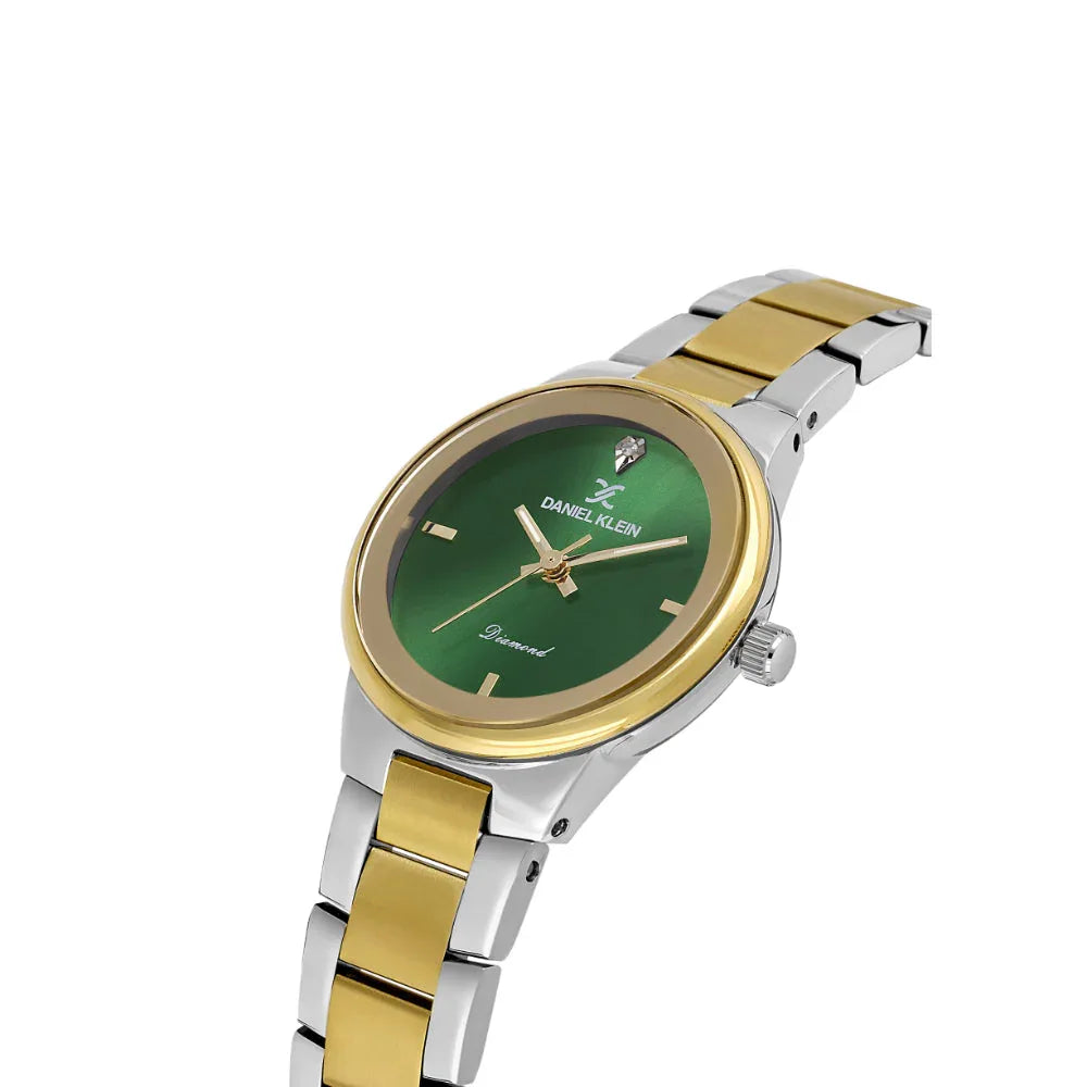 Daniel Klein Diamond Silver and Gold Sunray Dial Stainless Steel Watch for Women, DK.1.14136-4
