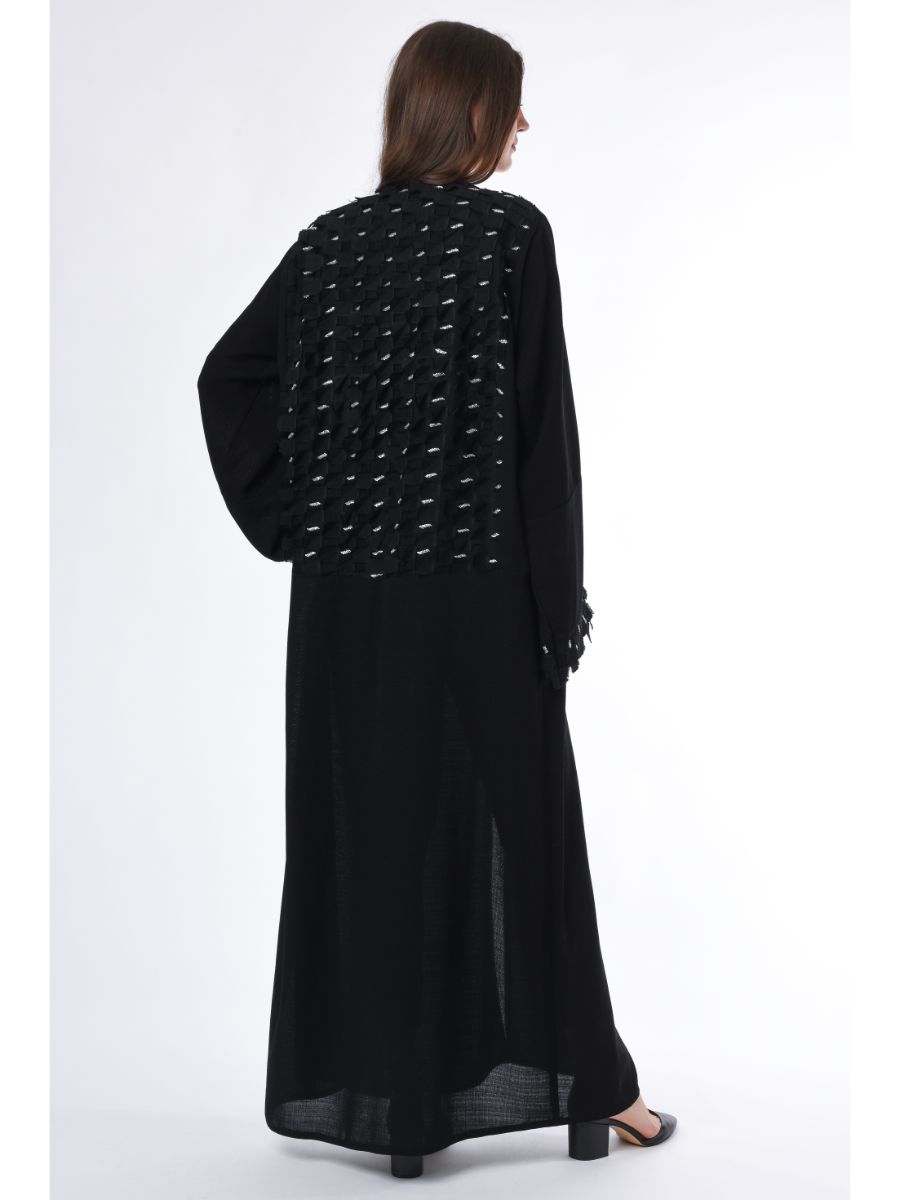 MOiSTREET Black Abaya with Checkered Panels on Back and Sleeves