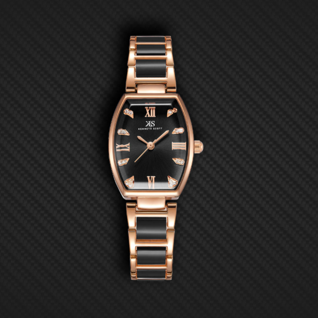Kenneth Scott Women’s Analog Rectangular Dial Watch, K23520 Series, Ceramic Bracelet