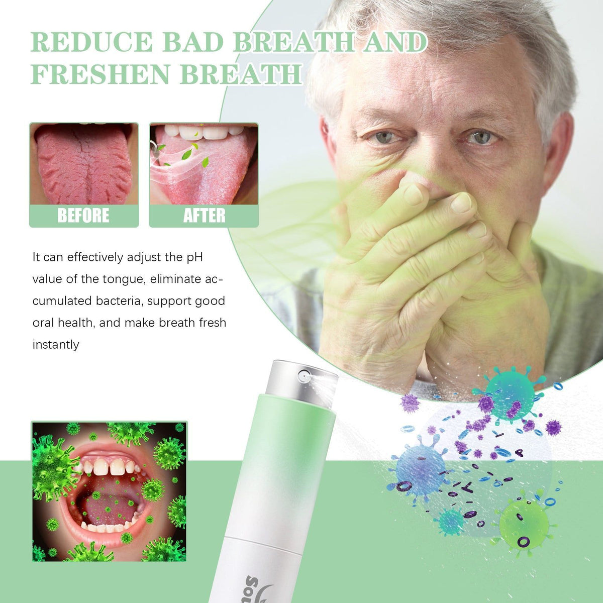 Crack Tongue Relief Spray, Fresh Breath Deodorizer, Oral Health, Probiotics, Manuka Honey ,8ml