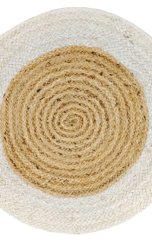 Handmade Natural Jute Round Rug with White Border – Eco Friendly Braided Area Rug for Living Room & Bedroom