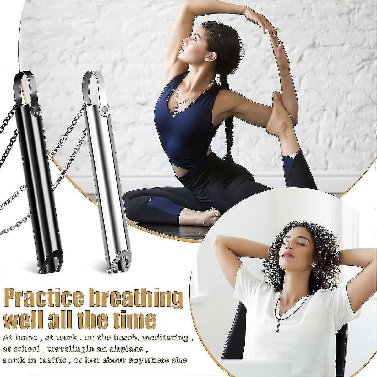 2pcs Stop Smoking Breathing Necklace, Anxiety Relief Necklacevape Necklace, Breathing Necklace Stop Smoking Aid, Breathing Exercises zxin