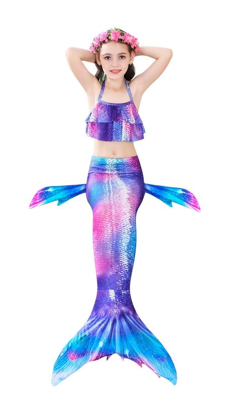 3pcs Set Girls Mermaid Tail Swimwear Beach Bikini Swimming Dress Princess Costume