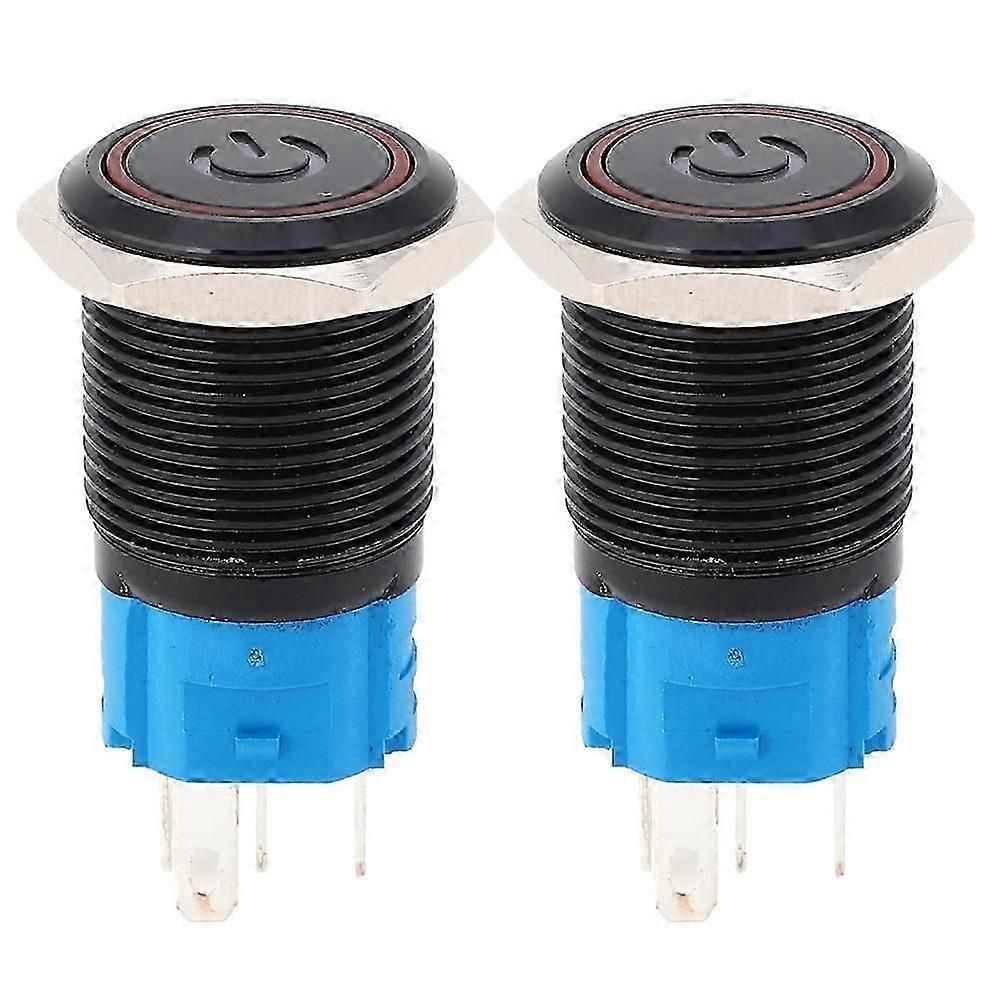 2pcs Black Self Locking Metal Switch Ip65 Protection With Led Lamp And Symbol 16mm(red 12vdc)