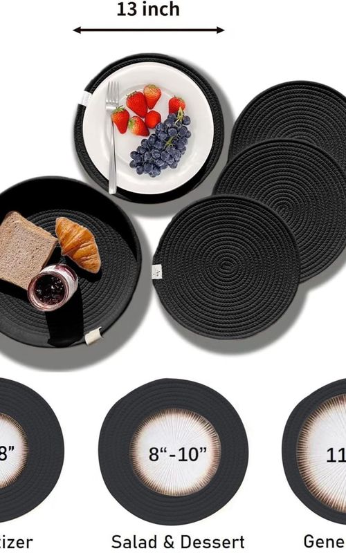 Set of 4 Woven Cotton Rope Round Placemats for Plates