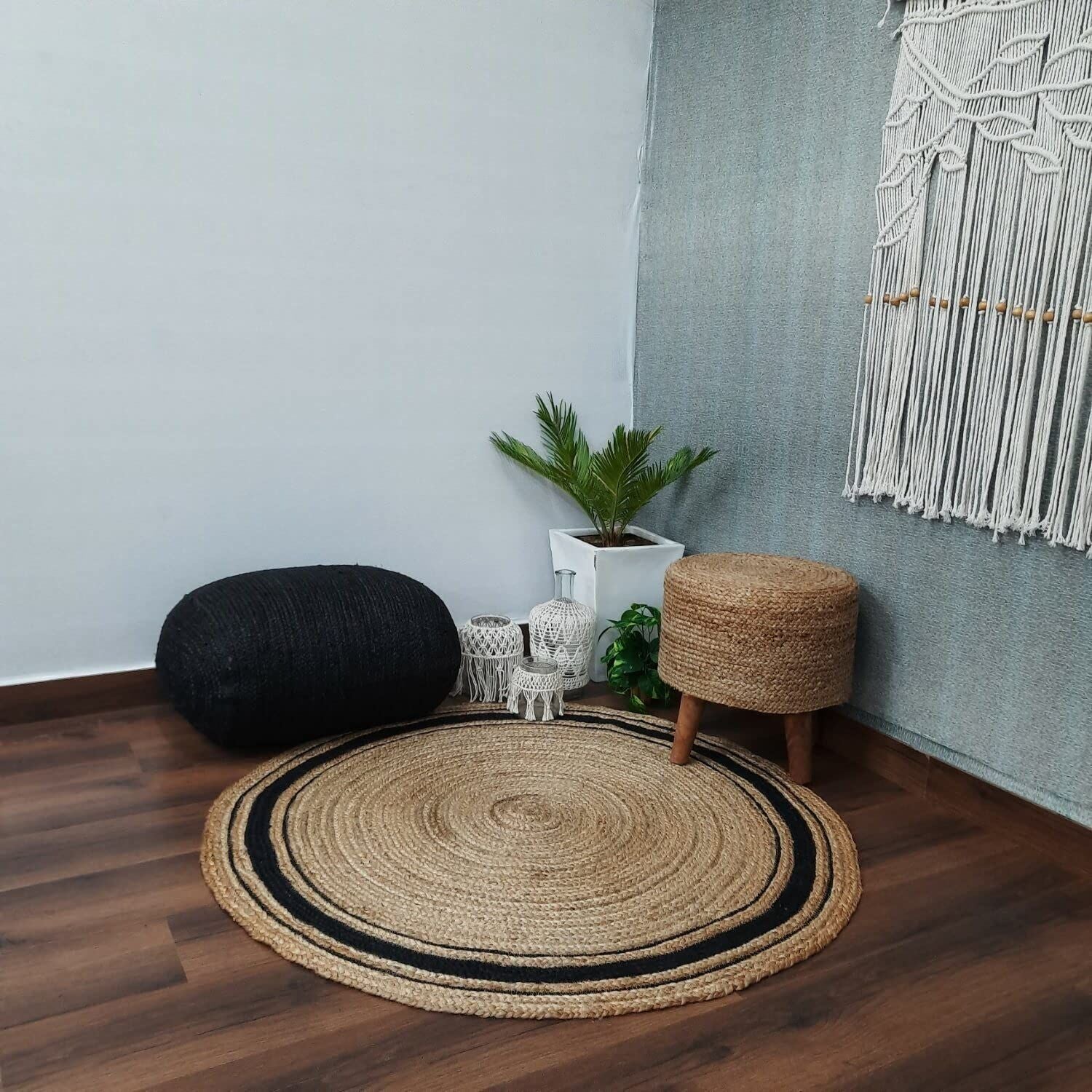 AIESY® Handwoven Jute Modern Home D Shape Rug for Farmhouse