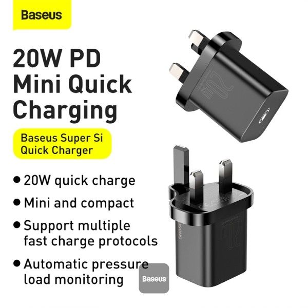 Baseus Quick Charger 20W Super Si 1C with 1M Cable, Black