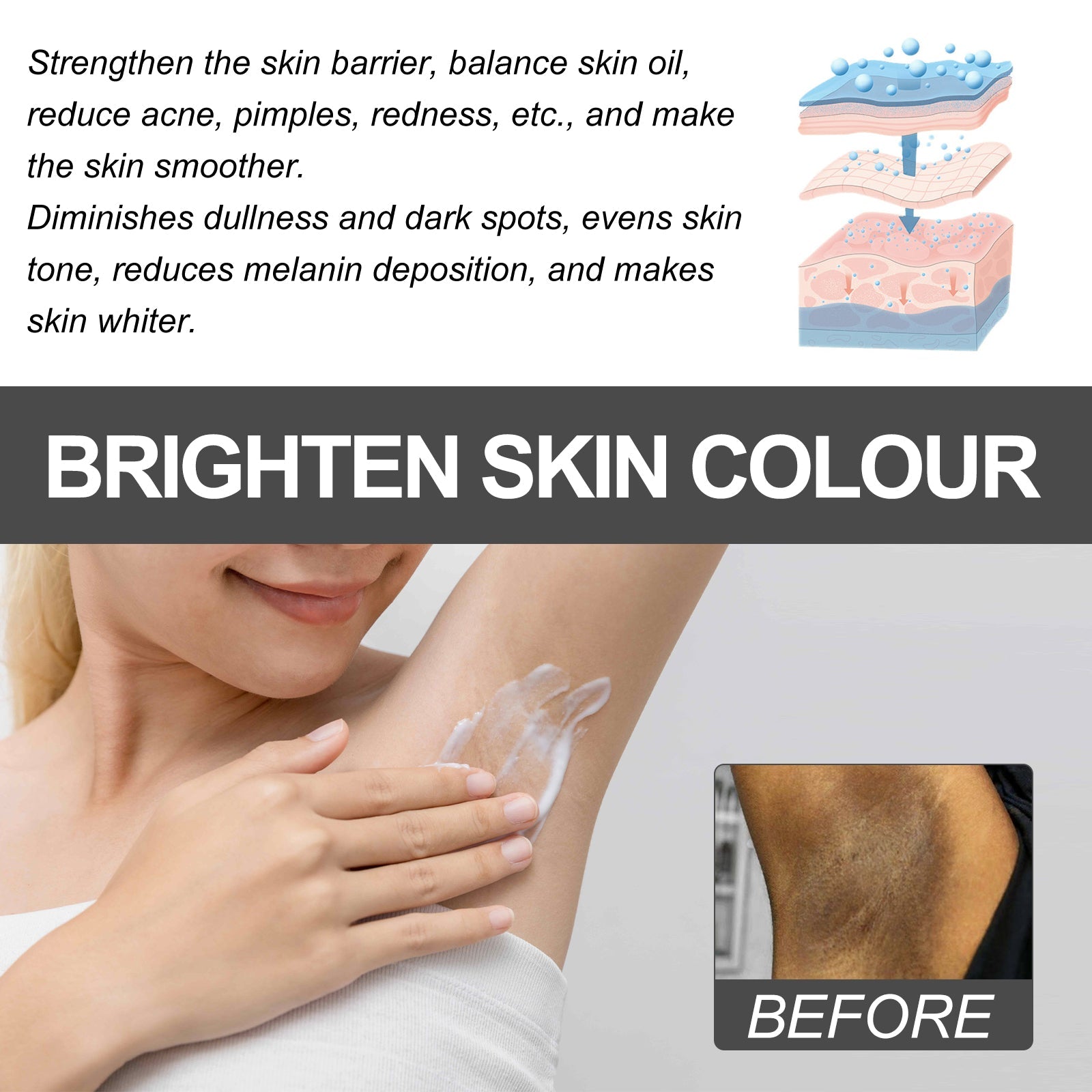 Skin Lightening Cream, Brighten Underarms, Hydrate, Fade Dark Spots, Safe & Gentle ,50g
