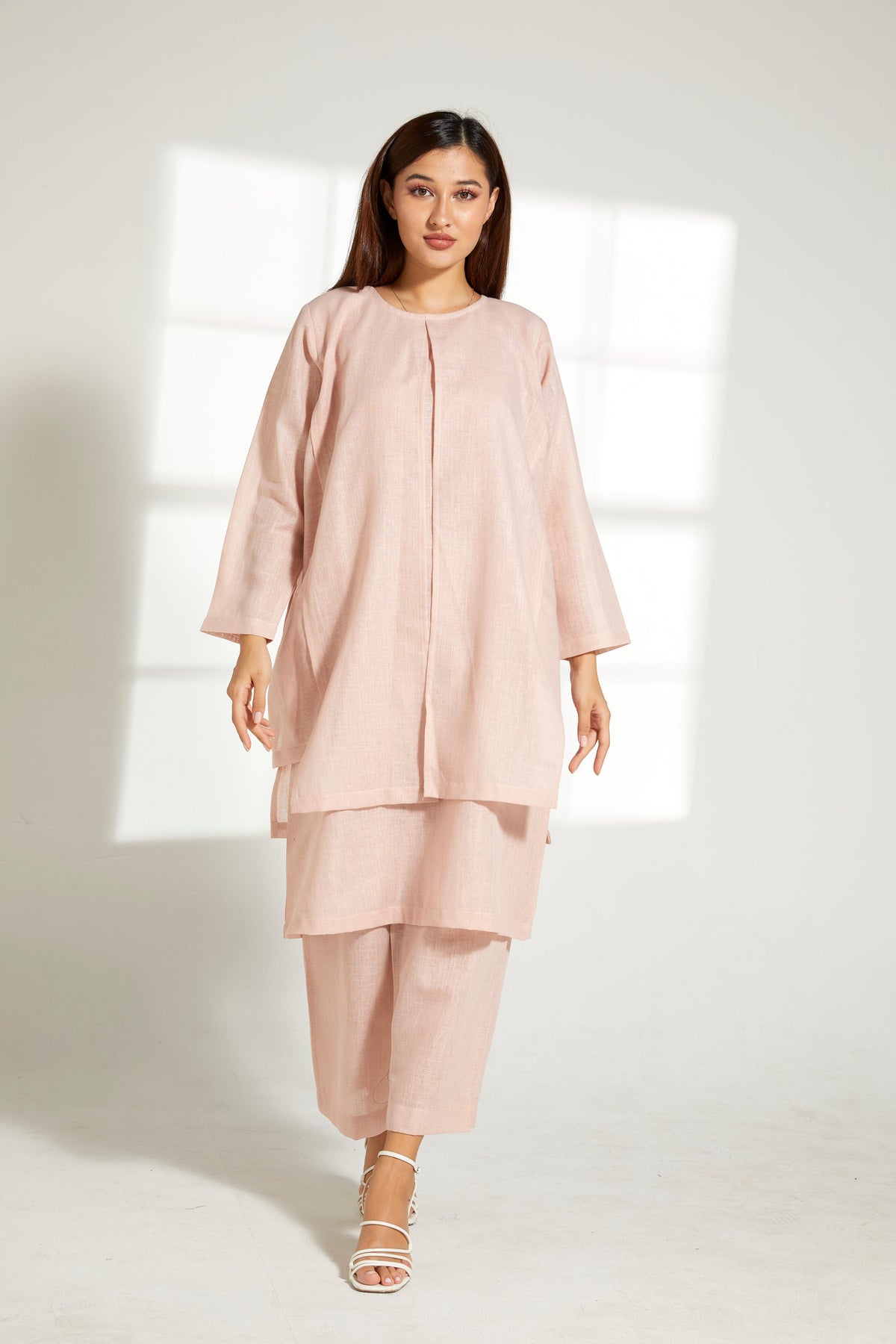 MOiSTREET Peach Linen Fabric Top and Pants Set
