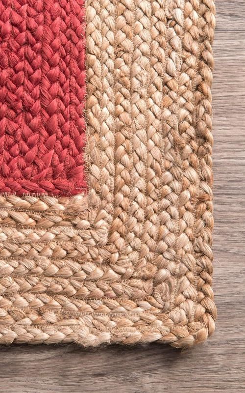 Handmade Braided Natural Jute Inner Red With Natural Border Border Floor Area Runner Rug