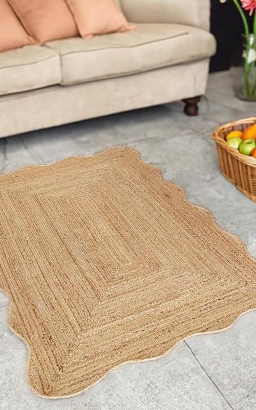 Natural Scalloped Rectangle Jute Rug | Handmade Eco-Friendly Area Carpet