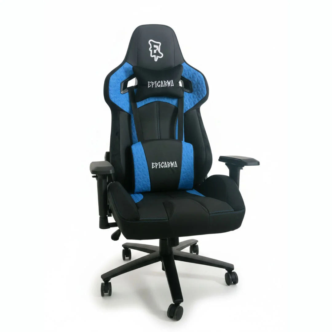 EPICARMA Ergonomic Gaming Chair with 4D Adjustable Armrests, 90°-160° Reclining Backrest, Lumbar & Neck Support, Black/Blue