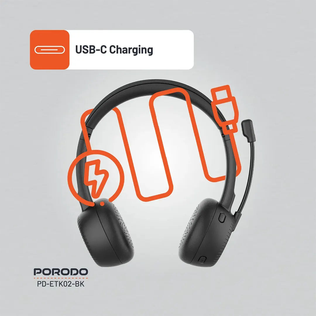 Porodo Office Wireless Bluetooth Headset, Black